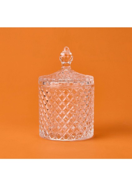 Şeffaf Cam Şekerlik, Baklava Desenli, 12 Cm, Zarif ve Şık Tasarım
