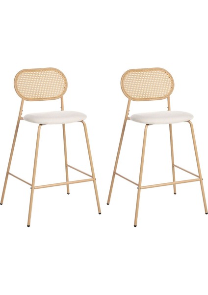 Adaver 2'li Rattan Bar Sandalyesi Seti, 72 Cm, Retro Stil, Açık Ahşap Görünümlü Tasarım