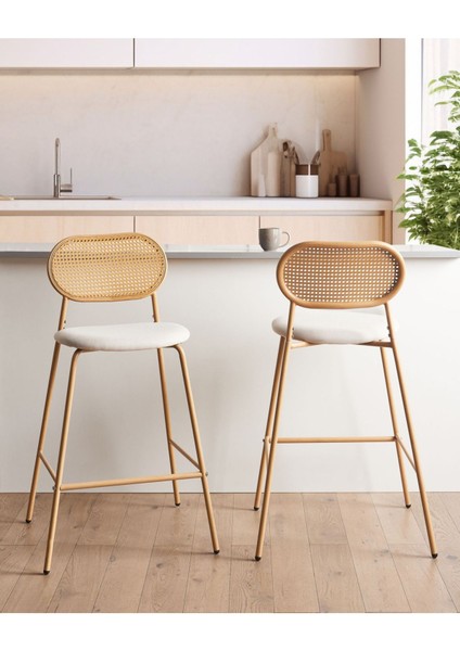 Adaver 2'li Rattan Bar Sandalyesi Seti, 72 Cm, Retro Stil, Açık Ahşap Görünümlü Tasarım fiyatları