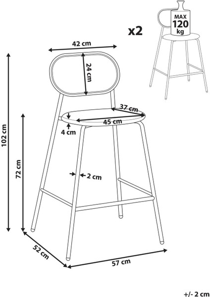 Adaver 2'li Rattan Bar Sandalyesi Seti, 72 Cm, Retro Stil, Açık Ahşap Görünümlü Tasarım