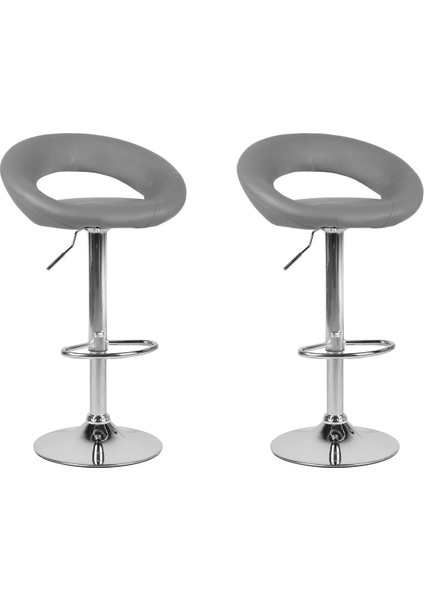 Peorıa 2’li Bar Sandalyesi Seti, Suni Deri Döner Sandalye, Yükseklik Ayarlı