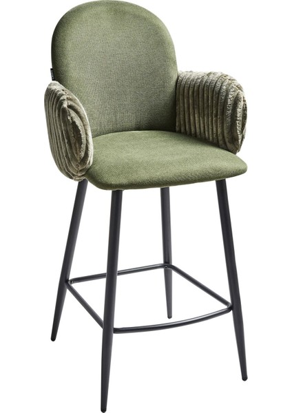 Amıty Yeşil Kumaş 2'li Bar Sandalyesi Seti, Retro Stil, 66 cm Oturum, Su Geçirmez Kumaş modelleri