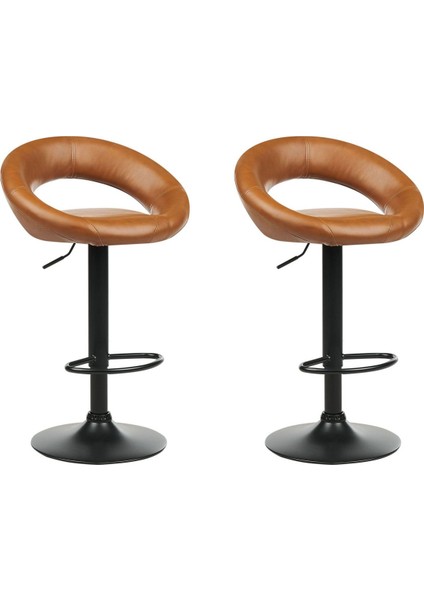Peorıa 2'li Döner Bar Sandalyesi Seti, Yükseklik Ayarlı, Suni Deri