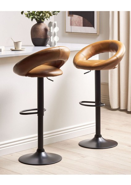 Peorıa 2'li Döner Bar Sandalyesi Seti, Yükseklik Ayarlı, Suni Deri fiyatları