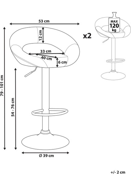 Peorıa 2'li Döner Bar Sandalyesi Seti, Yükseklik Ayarlı, Suni Deri
