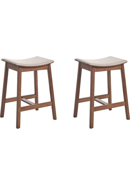Dıxon 2'li Bar Taburesi Seti, Ahşap Gövde, 60 cm Yükseklik, Bej Kumaş Oturum