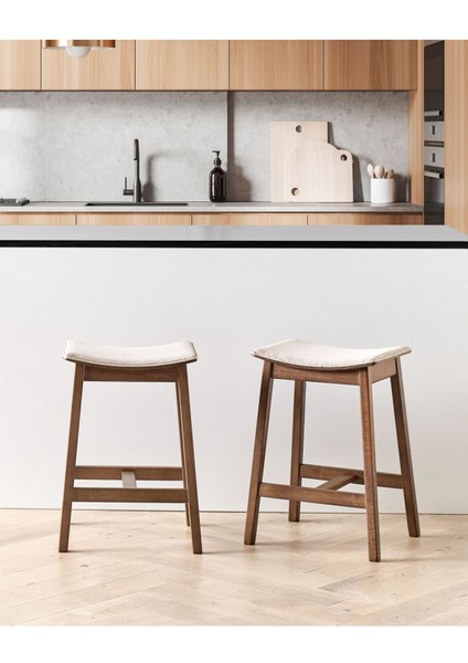 Dıxon 2'li Bar Taburesi Seti, Ahşap Gövde, 60 cm Yükseklik, Bej Kumaş Oturum fiyatları
