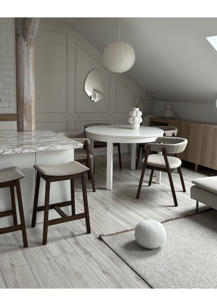 Dıxon 2'li Bar Taburesi Seti, Ahşap Gövde, 60 cm Yükseklik, Bej Kumaş Oturum modelleri