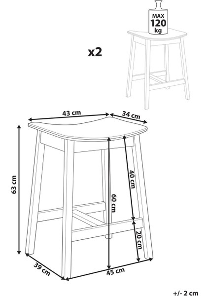 Dıxon 2'li Bar Taburesi Seti, Ahşap Gövde, 60 cm Yükseklik, Bej Kumaş Oturum