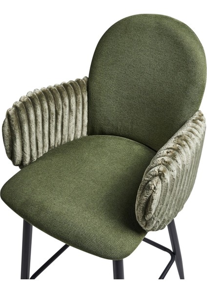 Amıty Yeşil Kumaş 2'li Bar Sandalyesi Seti, Retro Stil, 66 cm Oturum, Su Geçirmez Kumaş