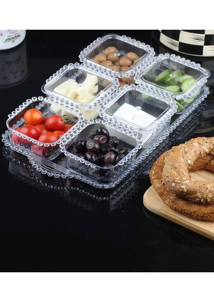 Beyaz Boncuklu Akrilik 6'lı Kahvaltı Takımı, Şık ve Kullanışlı Set