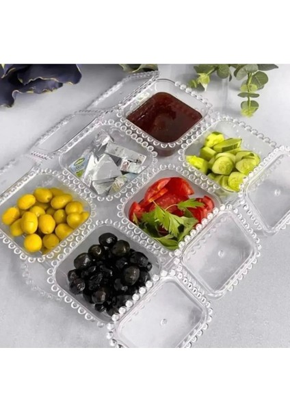 Beyaz Boncuklu Akrilik 6'lı Kahvaltı Takımı, Şık ve Kullanışlı Set fiyatları