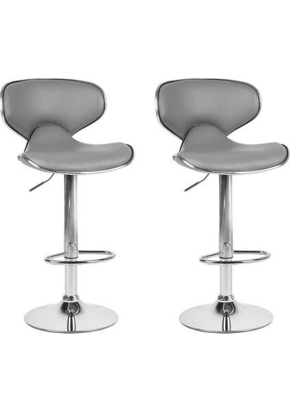 Conway 2'li Gri Döner Bar Sandalyesi Seti, Suni Deri, Ayarlanabilir, 87-109 cm