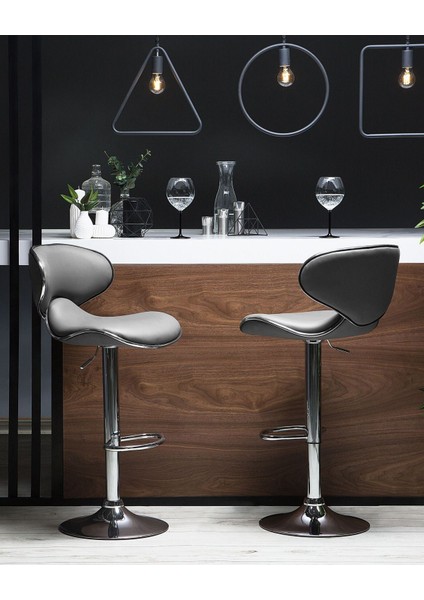 Conway 2'li Gri Döner Bar Sandalyesi Seti, Suni Deri, Ayarlanabilir, 87-109 cm fiyatları