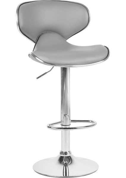 Conway 2'li Gri Döner Bar Sandalyesi Seti, Suni Deri, Ayarlanabilir, 87-109 cm