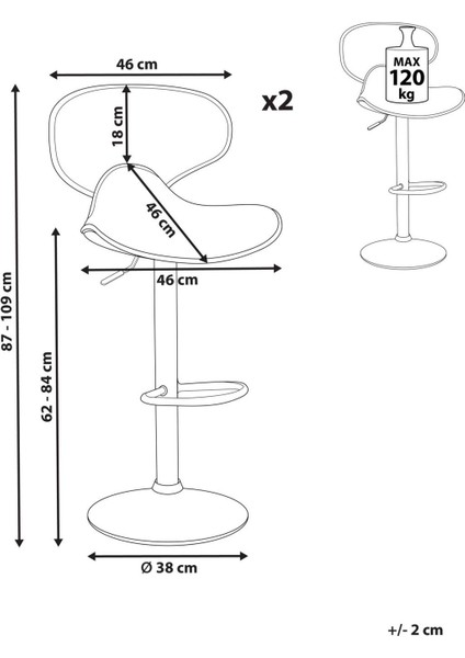 Conway 2'li Gri Döner Bar Sandalyesi Seti, Suni Deri, Ayarlanabilir, 87-109 cm