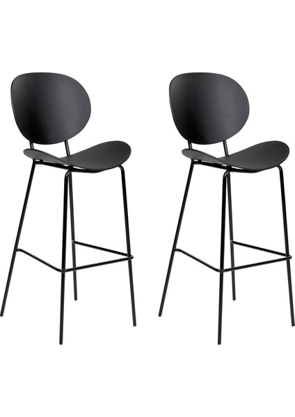 Shonto Siyah 2'li Bar Sandalyesi Seti, Modern Tasarım, 75 cm Oturma Yüksekliği