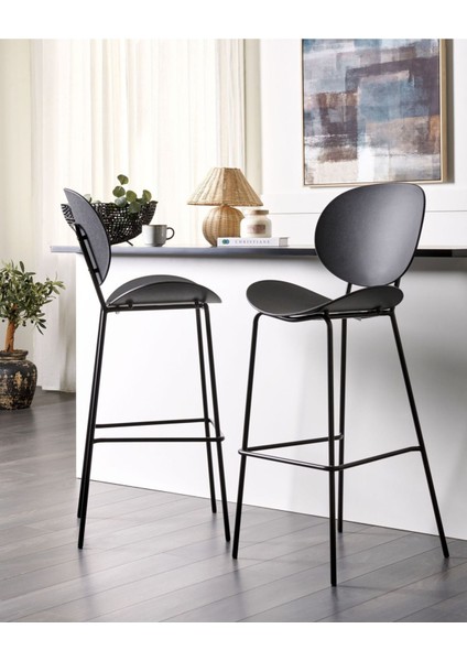 Shonto Siyah 2'li Bar Sandalyesi Seti, Modern Tasarım, 75 cm Oturma Yüksekliği fiyatları