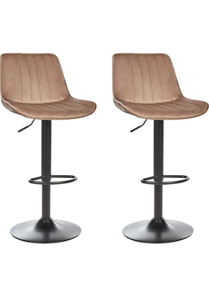 Dubrovnık 2’li Bar Sandalyesi Seti, Kadife Döşemeli, 360° Döner, Ayarlanabilir Yükseklikli
