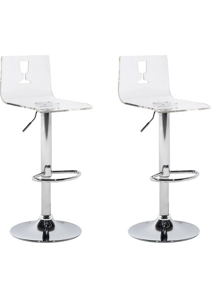 Busan Şeffaf Döner Bar Sandalyesi 2'li Set, 57–79 cm Ayarlı, Akrilik, Modern Tasarım