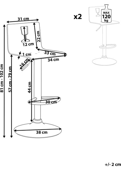 Busan Şeffaf Döner Bar Sandalyesi 2'li Set, 57–79 cm Ayarlı, Akrilik, Modern Tasarım