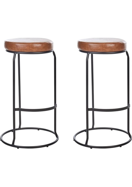 Mılroy 2’li Kahverengi Suni Deri Bar Taburesi Seti