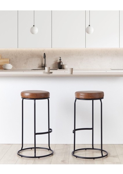 Mılroy 2’li Kahverengi Suni Deri Bar Taburesi Seti fırsatları