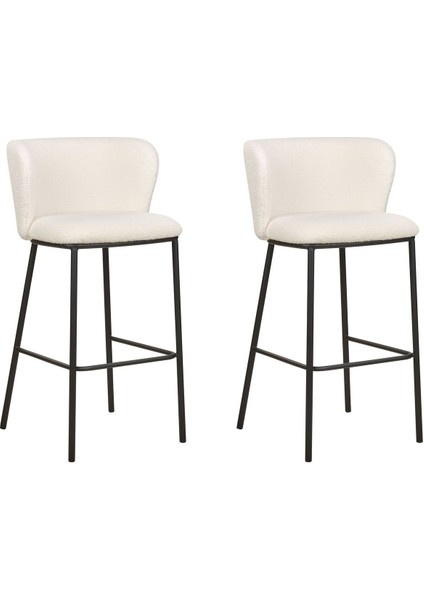 Mına 2’li Beyaz Boucle Kumaş Bar Sandalyesi Seti