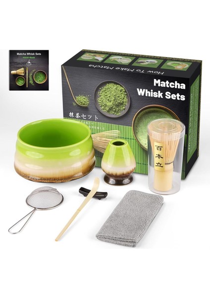 7 Parça Matcha Çay Seti, Geleneksel Bambu ve Seramik Matcha Kiti
