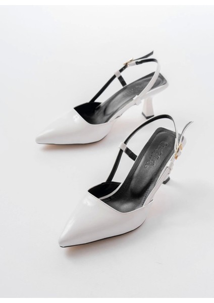 ST-002 Beyaz Rugan Günlük 7 cm Topuklu Bayan Ayakkabı modelleri