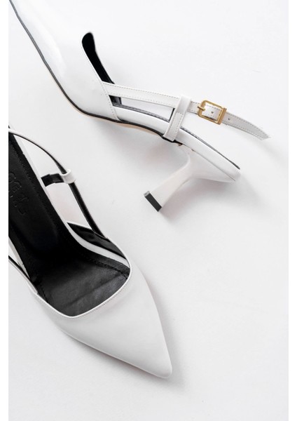 ST-002 Beyaz Rugan Günlük 7 cm Topuklu Bayan Ayakkabı fırsatları