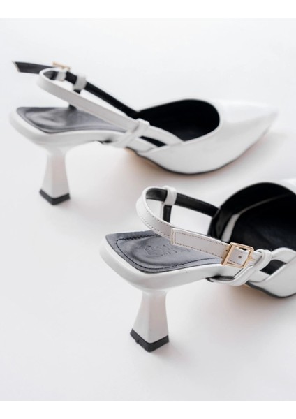 ST-002 Beyaz Rugan Günlük 7 cm Topuklu Bayan Ayakkabı indirimleri