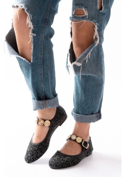 İNF-6363 Siyah Havlu Desenli Baret Tokalı Günlük Bayan Ayakkabı fiyatları