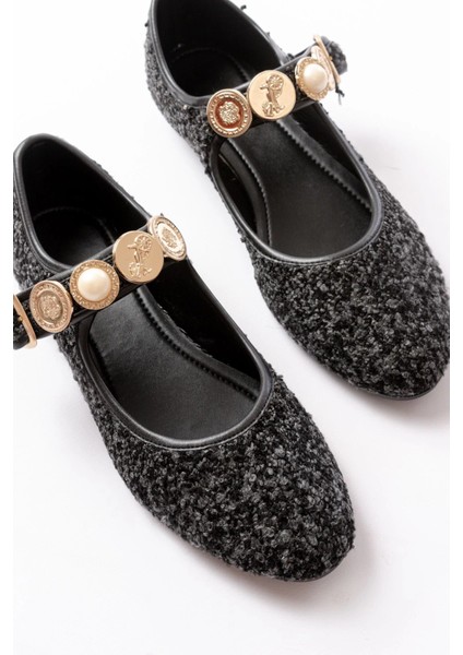 İNF-6363 Siyah Havlu Desenli Baret Tokalı Günlük Bayan Ayakkabı fırsatları