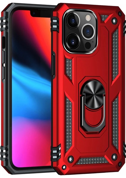Iphone 13 Pro Max Kılıf Sofya Yüzüklü Silikon Kapak - Kırmızı Svlrs