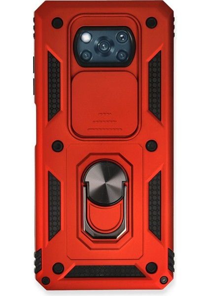 Xiaomi Pocophone X3 Kılıf Pars Lens Yüzüklü Silikon - Kırmızı Svlrs