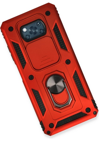 Xiaomi Pocophone X3 Kılıf Pars Lens Yüzüklü Silikon - Kırmızı Svlrs modelleri