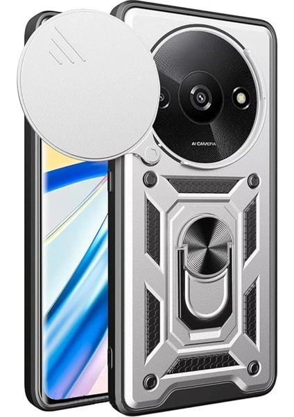 Xiaomi Redmi A3 4g Kılıf Pars Lens Yüzüklü Silikon - Gümüş Svlrs