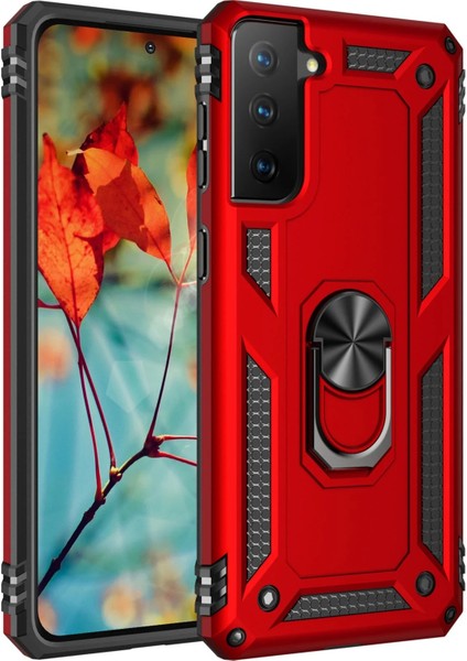 Samsung Galaxy S21 Kılıf Sofya Yüzüklü Silikon Kapak - Kırmızı Svlrs