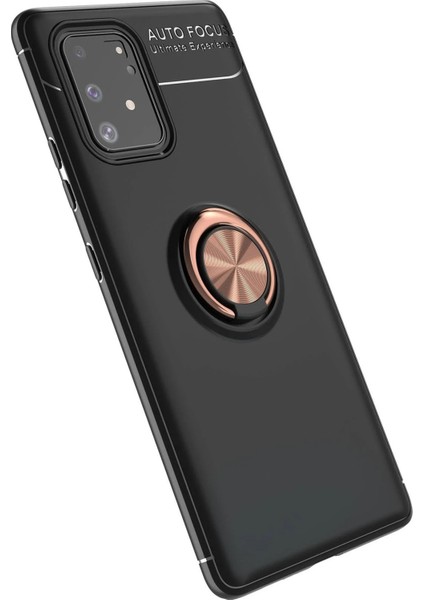 Samsung Galaxy A91 / S10 Lite Kılıf Range Yüzüklü Silikon - Siyah-Gold Svlrs