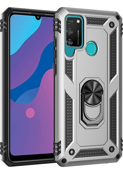 Huawei Y6P Kılıf Sofya Yüzüklü Silikon Kapak - Gümüş Svlrs