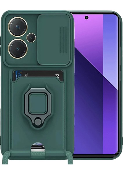 Xiaomi Redmi Note 13 Pro Plus Kılıf Zuma Kartvizitli Yüzüklü Silikon - Yeşil Svlrs