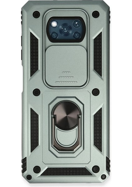 Xiaomi Pocophone X3 Kılıf Pars Lens Yüzüklü Silikon - Yeşil Svlrs