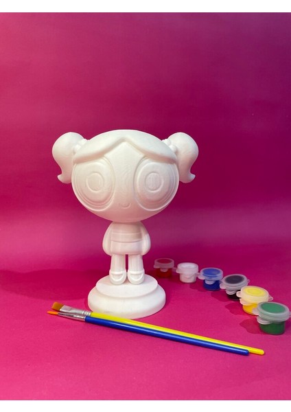 Powerpuff Girls – Bubbles Figür Boyama Seti | 15 cm | 6 Renk Akrilik Boya + 2 Fırça