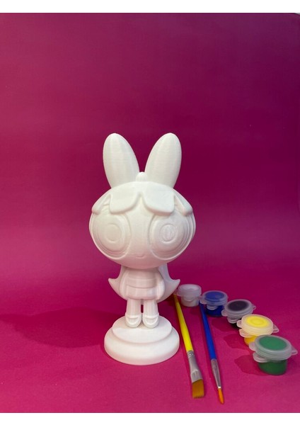 Powerpuff Girls – Blossom Figür Boyama Seti 15 cm 3D Yazıcı Üretimi + 6 Renk Akrilik Boya + 2 Fırça