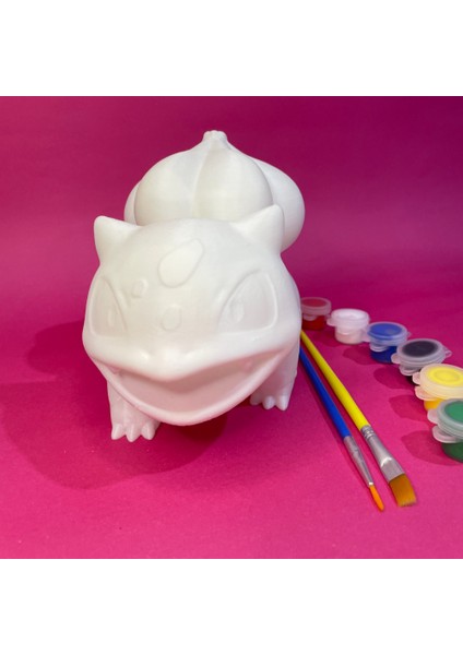 Bulbasaur Figür Boyama Seti | 15 cm | 3D Yazıcı Üretimi + 6 Renk Akrilik Boya + 2 Fırça