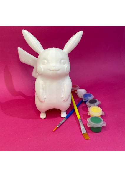 Pikachu Figür Boyama Seti | 15 cm | 3D Yazıcı Üretimi + 6 Renk Akrilik Boya + 2 Fırça
