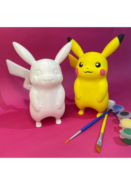 Pikachu Figür Boyama Seti | 15 cm | 3D Yazıcı Üretimi + 6 Renk Akrilik Boya + 2 Fırça fiyatları