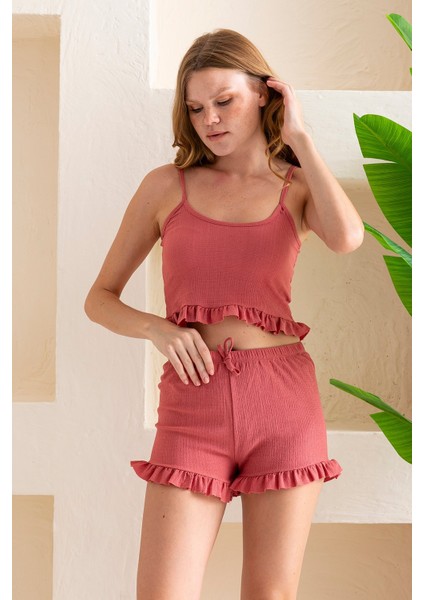 Kadın Askılı Şortlu Kaşkorse Pijama Takımı Gül - 8034 indirimleri