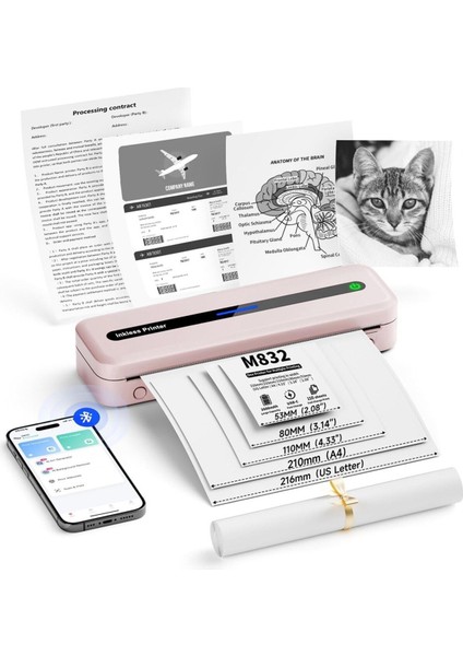 M832 Taşınabilir Yazıcı, Kablosuz, 300 Dpı, Çeşitli Kağıt Boyutları
